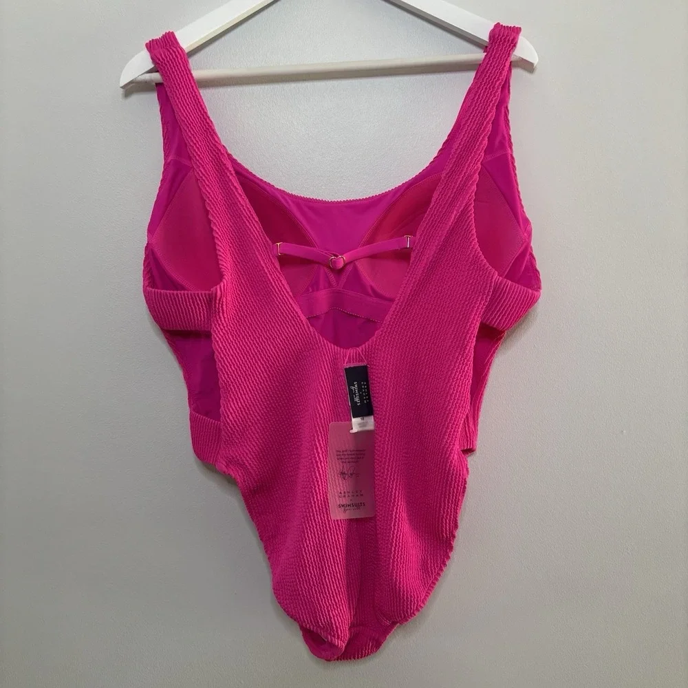 Ashley Graham Swimsuit Womens 18 Barbie Pink Cutout For All One Piece NWT Sexy